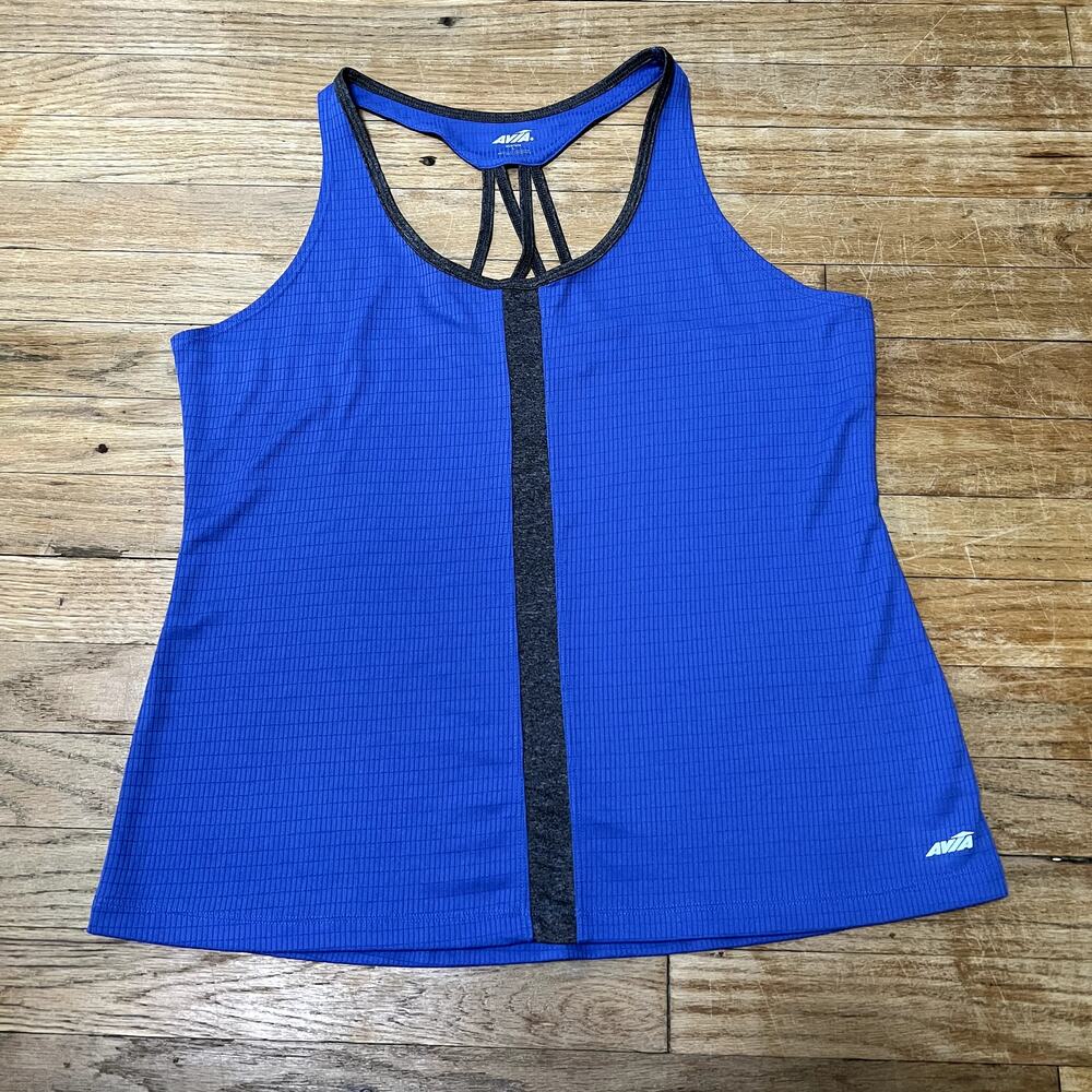 Strappy blue & gray workout tank